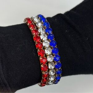 Patriotic Red, Clear and Blue Rhinestones Stretch Bracelet Set